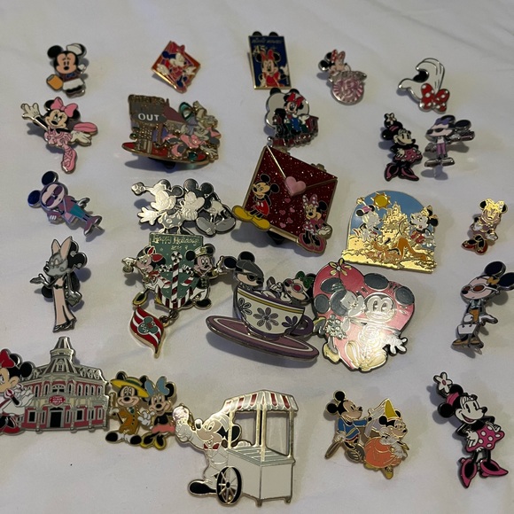 Disney Multicolor Enamel Character Pin Collection — Pink Red Blue Yellow